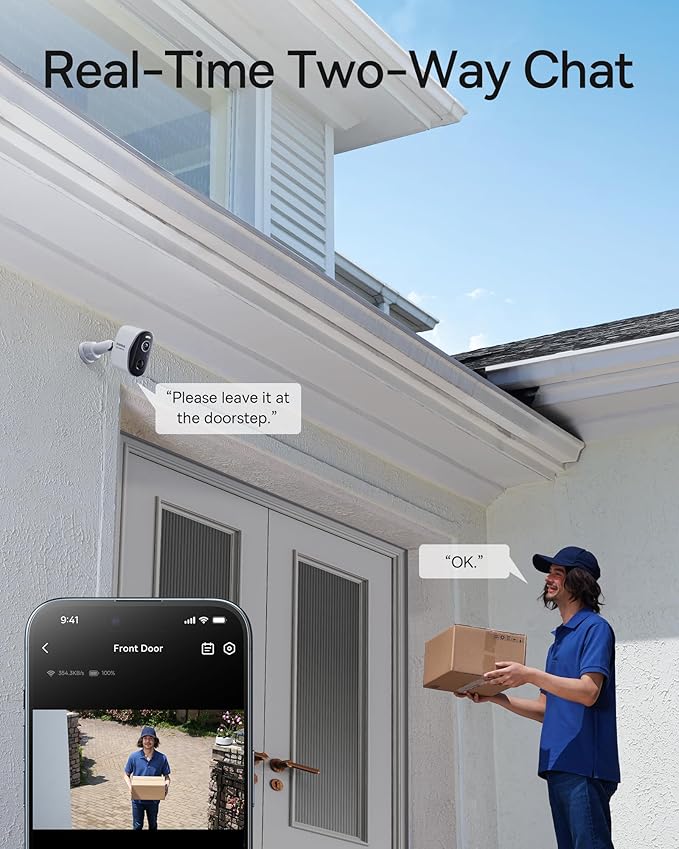 Baseus Wireless Cameras for Home Security, N1 4-Cam Kit with 2K Clarity, No Monthly Fee, 16TB Expandable Local Storage, 210-Day Battery Life, Spotlight & Alarm, Works with Alexa and Google Home