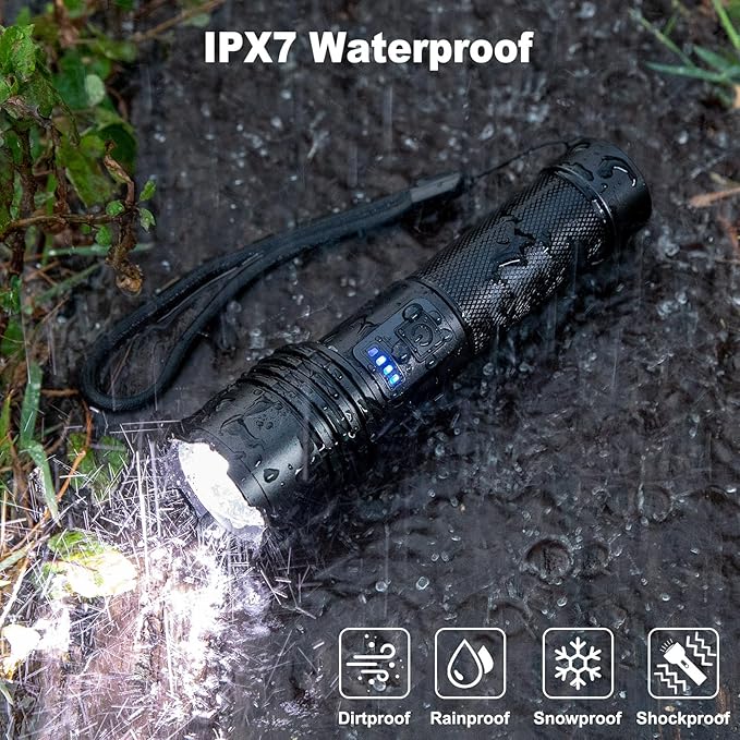 3 Pack Rechargeable Flashlights 90,000 High Lumens, Super Bright LED Flash Light with 3 Light Modes, High Power Flashlight with Charging Cables, IPX7 Waterproof for Camping, Outdoor, Home