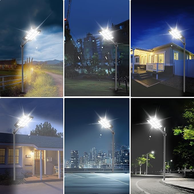 Solar Street Lights Outdoor - 8000K Commercial Parking Lot Lights Dusk to Dawn, Waterproof Solar Security Flood Lights with Motion Sensor and Remote for Yard, Garage, Driveway