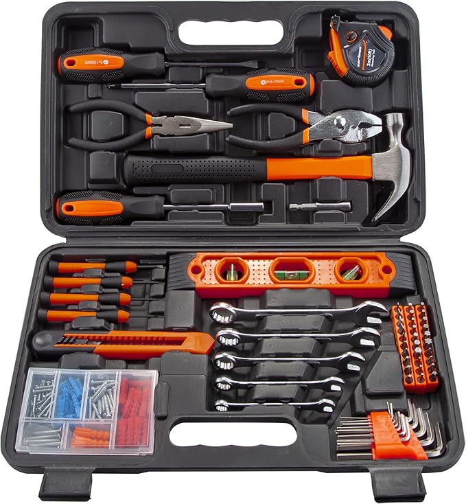 CARTMAN 152-Piece Basic Household Hand Tool Set,with Toolbox Storage Case, All Purpose Home Tool Kit Includes Essential Tools for Office College Repairs Orange