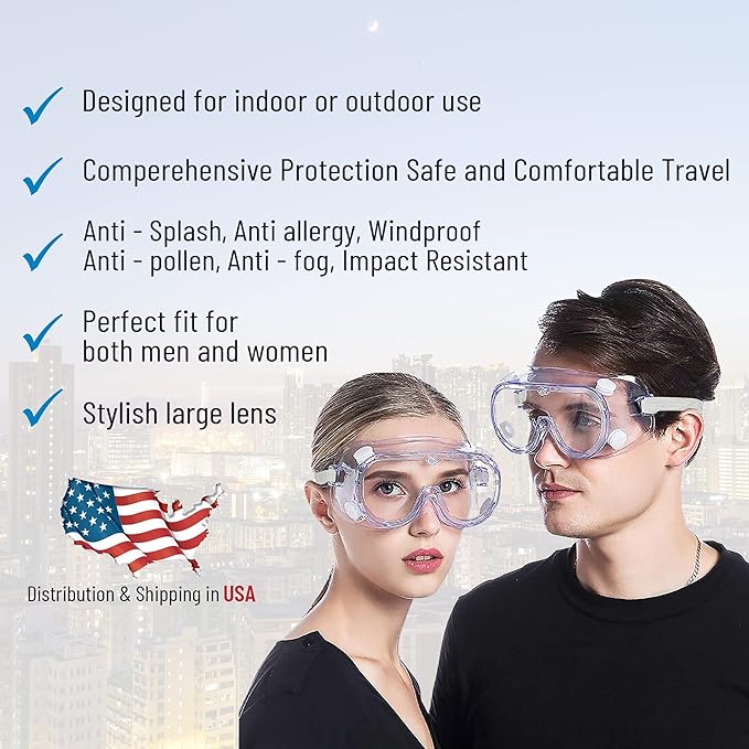 ATERET Anti-Fog Protective Safety Goggles I Lightweight Adjustable Clear Lens Eyewear I Chemical Splash Protection Eyeglass