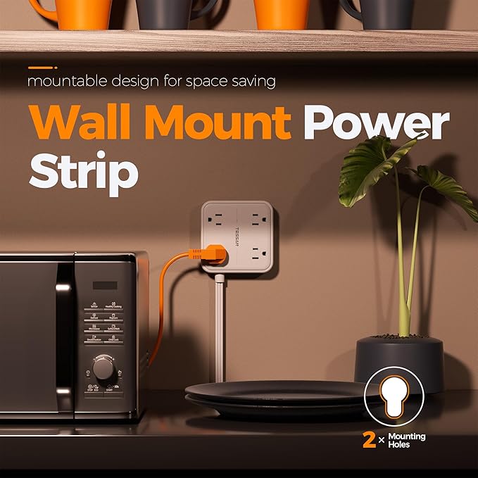 Flat Plug Surge Protector Power Strip, TESSAN 5 ft Ultra Thin Extension Cord with 3 USB Wall Charger(2 USB C Ports), 4 Outlets Slim Desk Charging Station for Travel, Office, Dorm Room Essentials