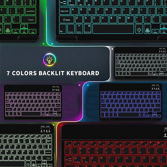 Backlit Bluetooth Keyboard Small Portable Wireless Keyboard Rechargeable Illuminated for Android Samsung Tablet Cell Phone Smartphone iPad A16 11th 10th Generation iPad Pro Air Mini iPhone (Black)