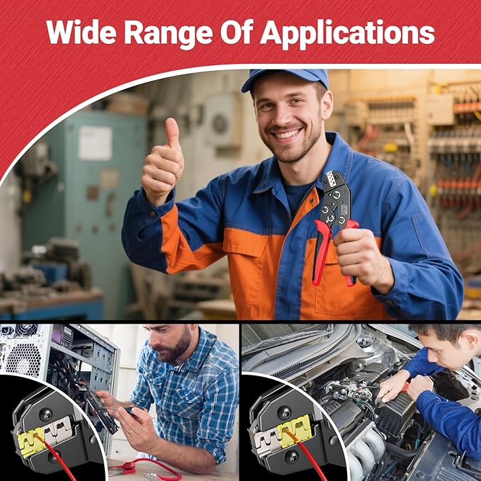 Ratcheting Wire Crimping Tool for AWG 24-16 Open Barrel Terminals – Professional Crimper Tool for JST, DuPont, AMP, Deutsch & Delphi Connectors