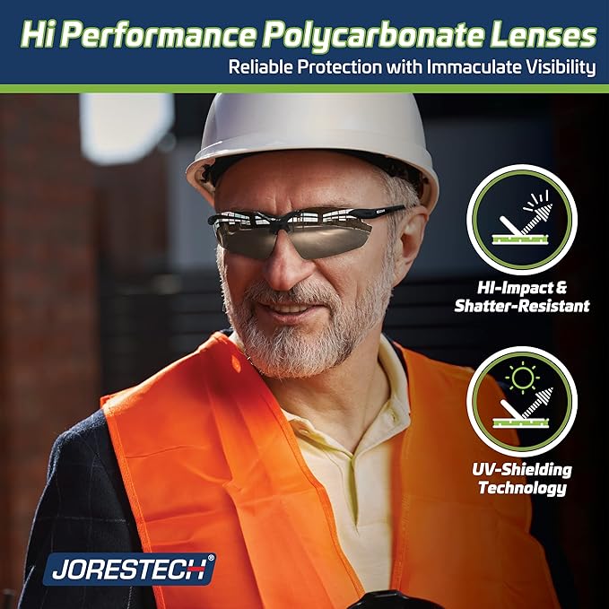 JORESTECH Safety Eyewear, ANSI Z87+ Impact Resistant Polycarbonated Eye Protection Safety Glasses, pack of 12