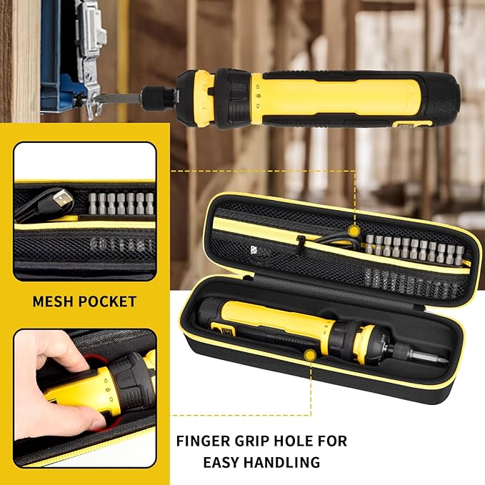 Electric Screwdriver Set Case for DEWALT Cordless Screwdriver (DWHT66719) and Screwdriving Bits, Tools Organizer for Driver Drill Bits, with Internal Pockets and Carry Handle (Box Only) (Black)