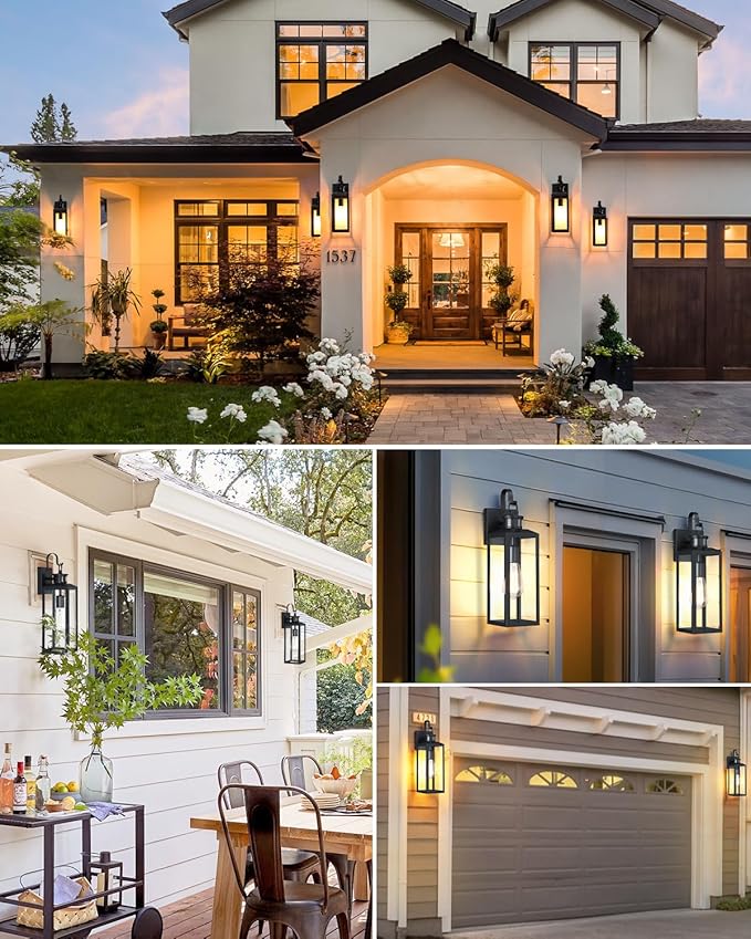 17'' Motion Sensor Outdoor Lights Wall Mount, Dusk to Dawn Exterior Light Fixture, Waterproof Anti-Rust Porch Light Outside Wall Lights for House, Black Wall Sconce Lanterns with Clear Glass, 2 Pack