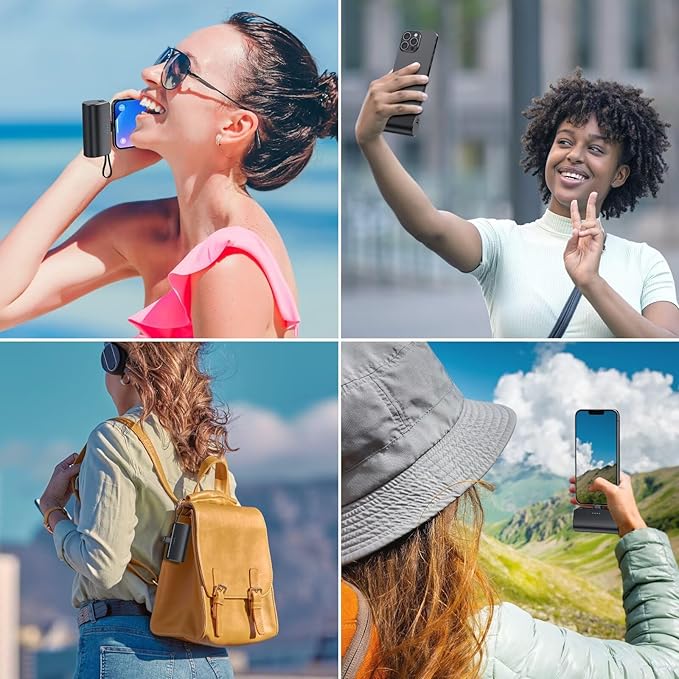 Mini Portable Charger for iPhone with Built-in Type-C Cable, 5200mAh Ultra-Compact Power Bank, PD 20W Fast Charging Battery Pack Phone Charger for iPhone 16/15/14/13/12, Samsung, Google, Android