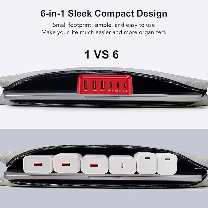 USB C Fast Charger 100W GaN 6 Port Type USB C Charging Station Hub Block Wall Charger Power Strip Adapter Plug Cube Brick 3 USB A for iPad iPhone16 15 14 13 12 11 Pro Max