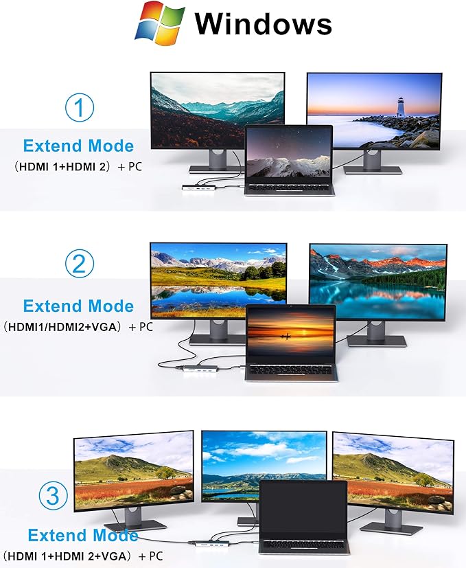 14 in 1 USB-C Docking Station - Dual Monitor Laptop Dock with 2 HDMI, VGA, 5 USB, SD/TF for Dell/Surface/HP/Lenovo Laptops