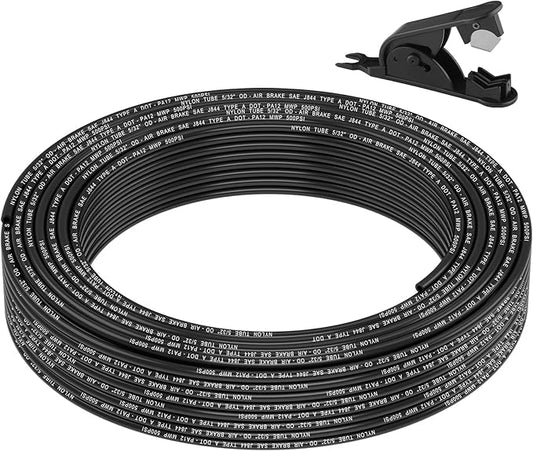 100FT 5/32 DOT Air Line SAE J844 PA12 Nylon Air Hose with Cutter 5/32” OD Pneumatic Tubing DOT Approved 5/32 Air Brake Line for Air Suspension Kit Truck Brake System & Fluid Transfer 30.5m
