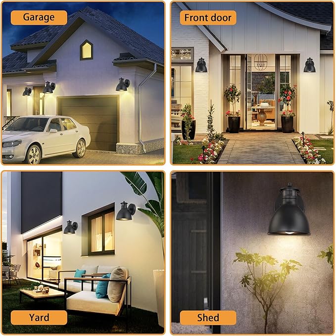 2 Pack Outdoor Motion Sensor Light, Anti-rust Waterproof Wall Light Fixtures, Dusk to Dawn Outdoor Lighting, A19 Base Outdoor Lights for Patio Garage Porch Barn House Garden Backyard (Bulbs Included)