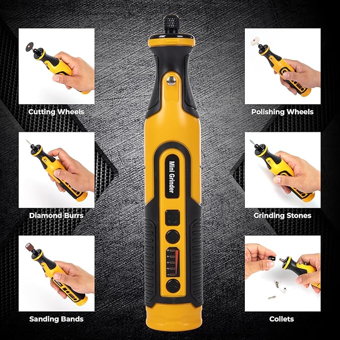7.2V Cordless Grinder Tool, Mini Rotary Tool Setwith Battery & Charger, 5Speed Adjustment, LED Light, 65 Piece Accessory Kit| Cutting/Polishing Wheels, Diamond Burrs, Sanding Bands