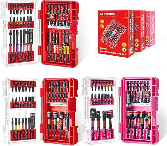 113Pcs Impact Screwdriver Bits Set, Magnetic S2 Steel 1”/2”Phillips/Square/Torx/Slotted/Security Torx/Hex Bits Tips,Impact Bit Holder and Nut Driver and Socket Adapter with Storage Box Case