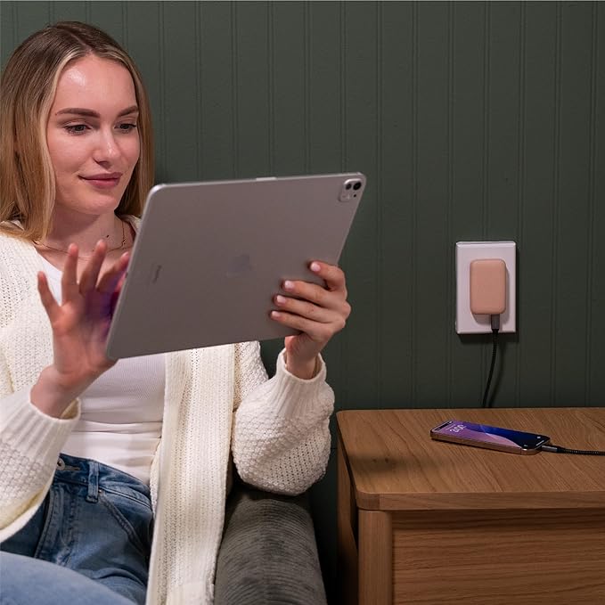 Satechi OntheGo 67W Wall Charger, GaN USB C Travel Charger with 2 USB-C PD Fast Charging Ports, for MacBook Pro/Air, iPad Pro/Air, iPhone 16, Steam Deck, Galaxy, Windows – Desert Rose