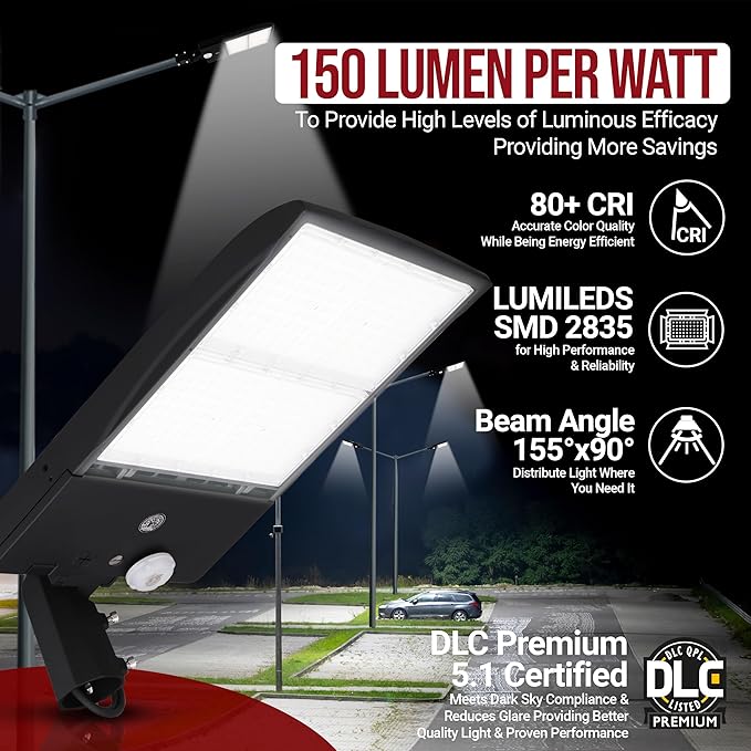RuggedGrade 300 Watt - NextGen IV Series LED Shoebox Light with Motion Sensor - 45,000 Lumen - Color Selectable 30K/40K/50K - Arm Mount - Black