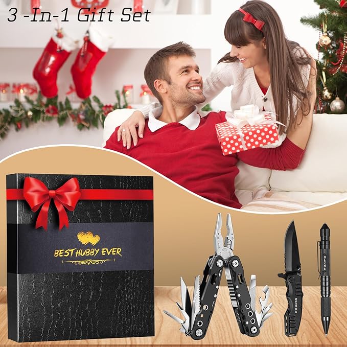 Men Gifts for Hubby from Wife, Multi tools Gift Set "BEST HUBBY EVER" with Multitool Pliers, Pocket Knife, Tactical Pen, Stocking Stuffers EDC Multi-tools(BEST HUBBY EVER)