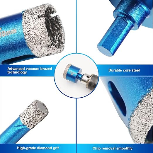 Diamond Core Drill Bit Set - BRSCHNITT Diamond Hole Saw Kit for Porcelain Tile Ceramic Marble Granite Drilling Triangle Shank 11pcs 6/8/10/20/25/28/32/35/50/65mm bits &2“ Chamfer bit