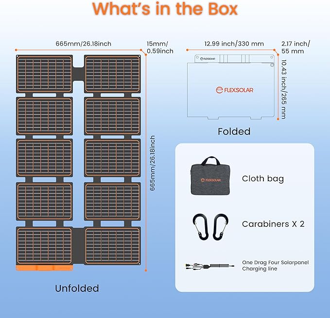 FlexSolar 100W Portable Solar Panels Chargers with PD3.0 USB-C,QC3.0 USB-A and DC Outputs Foldable IP67 Waterproof Power Emergency Camping for Small Power Station Generator,Phones, Power Banks