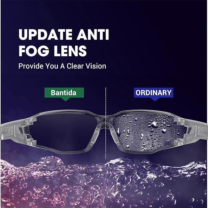 Safety Glasses Anti-Fog Goggles Clear Lens,Adjustable Frames Blue Light Blocking Eye Protection For Men Women
