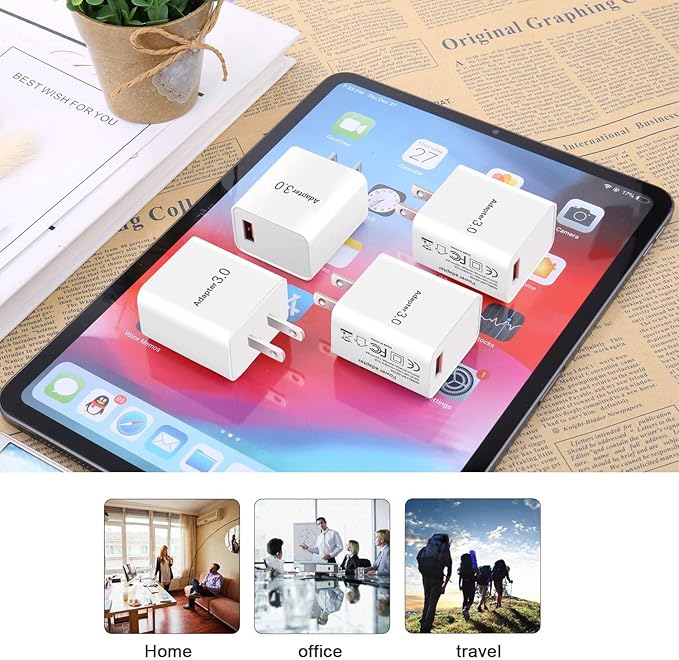 Fast Charge 3.0 Wall Charger, 18W USB Wall Plug 3A Fast Charging Block Power Adapter Compatible with Wireless Charger iPhone 16 15 14 Pro Max 13 12 11 XR Galaxy S23 S22 A03s, 4Pack White