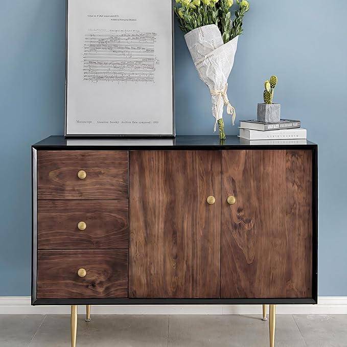 5 Pack Brushed Gold Solid Brass Kitchen Cabinet Knobs, Drawer Pulls, 1.18 Inch 30mm Diameter, Modern Furniture Handles for Cupboard Wardrobe(Antique)