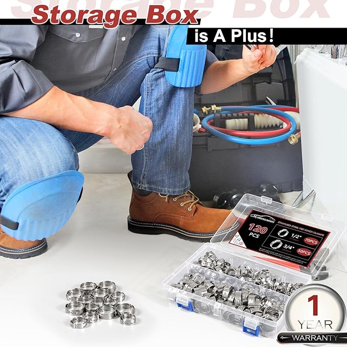 120PCS 1/2",3/4" PEX Clinch Clamps Kit, Premium 304 Stainless Steel Pex Clamps PEX Clamp Rings, Rings Pinch Clamps for PEX Tubing Pipe Fitting Connections By Hydencamm