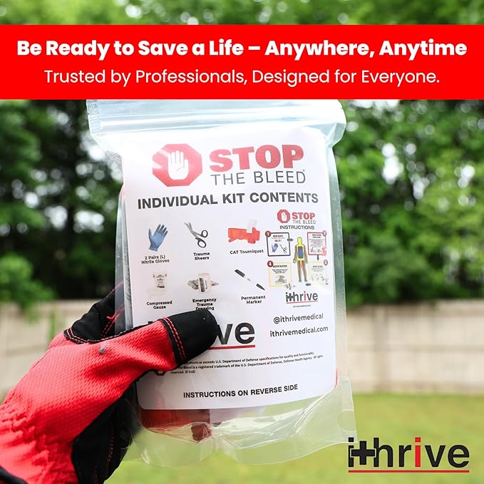 iThrive Medical - Stop The Bleed Trauma Kit - Bleeding Control Kit with CAT Tourniquet & Trauma Shears - Emergency First Aid Kit - Complete Individual First Aid Set (7 Pieces)