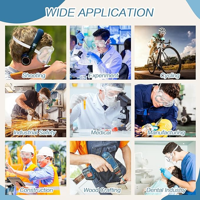 Macarrie 50 Pcs Anti-Fog Safety Goggles Bulk Anti Scratch Lab Goggles Over Glasses for Men Women Nurse Medical Chemistry Work