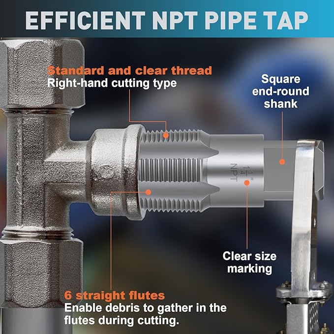 1-1/4"-11-1/2 NPT Pipe Tap Set, Precision Carbon Steel Taps Tool, Metric and Standard for Clean and Re-thread Damaged or Jam Pipe Threads in with Durable Plastic Case