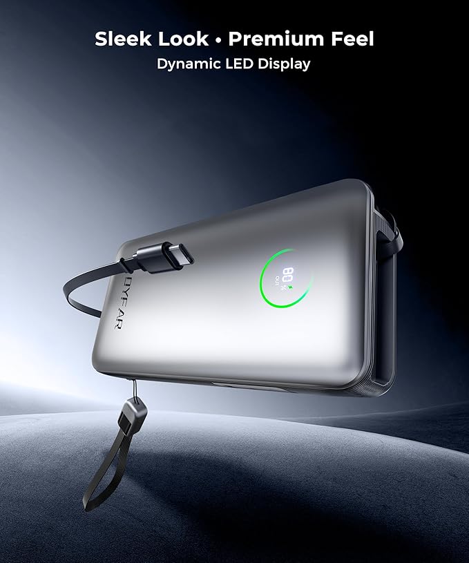 Portable Charger Power Bank - Laptop Battery Pack 65W AC Plug GaN 25000mAh Built in Cable USB C Phone Fast Charging Compatible with iPhone 16 15 14 13 12 11 X iPad MacBook Samsung (White)