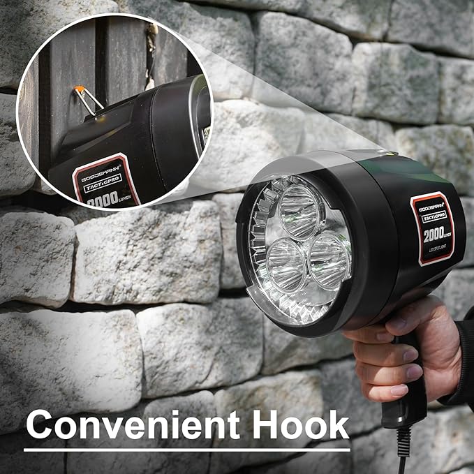 GOODSMANN Spotlight 12 Volt Spotlight Led up to 2000 Lumen Boat Handheld Spotlight Corded 12V DC Spot Light Marine Handheld Spotlight Led 12V DC Plug for Boat Hiking
