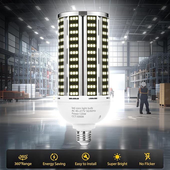 120W 2 pack LED Corn Light Bulb(1200W Equivalent ) ,Commercial Grade DayLight 5000K E26/E39 15900LM Medium Mogul Base LED Lamp,Large Area Lights For Outdoor Indoor Garage Warehouse Factory Bay Light
