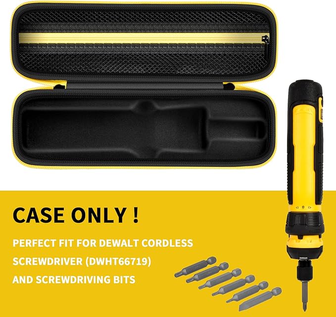 Electric Screwdriver Set Case for DEWALT Cordless Screwdriver (DWHT66719) and Screwdriving Bits, Tools Organizer for Driver Drill Bits, with Internal Pockets and Carry Handle (Box Only) (Black)