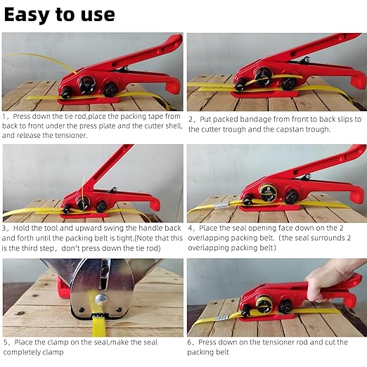 Banding Strapping Kit - Pallet Packaging Strapping Tool with Sealer Tools, 328' Length x 1/2" Wide, 100 Metal Seals Included - Durable Poly Strapping Kit a