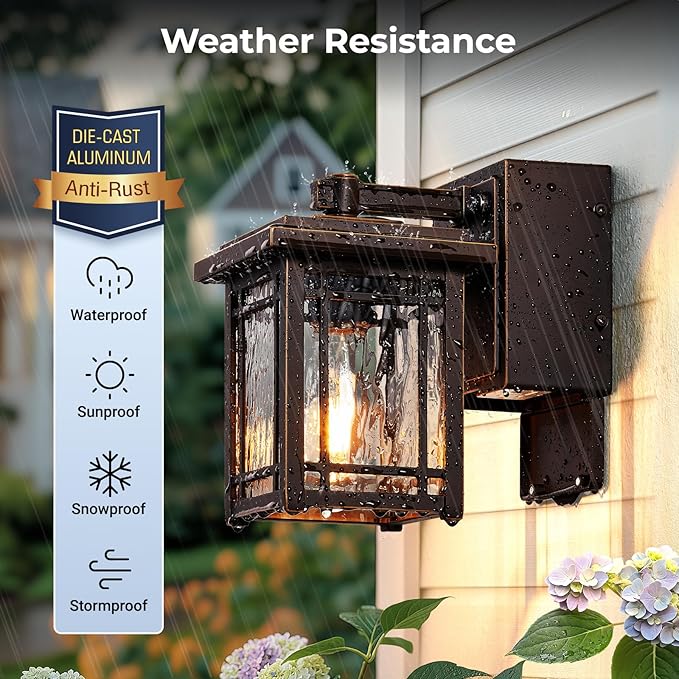 2-Pack Front Porch Lights with GFCI Outlet, Oil Rubbed Bronze Dusk to Dawn Outdoor Wall Lantern, Anti-Rust Outdoor Garage Lights Wall Mount, Waterproof Modern Exterior Coach Light Fixtures