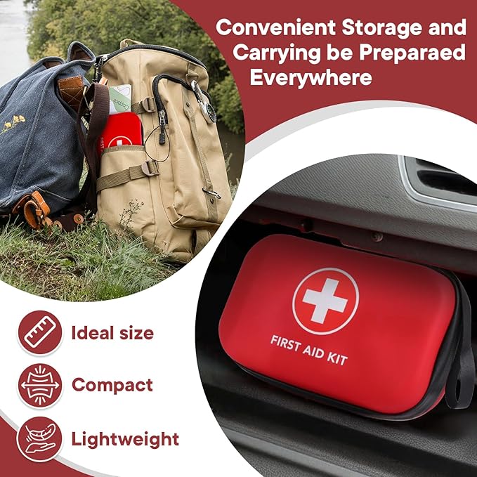 First-Aid-Kit-for-Car-Home-Travel-Camping-Businesses, Compact Waterproof Hard Case, Public Emergency Medical Kits - Perfect for Survival, Vehicle, Boat, Sports, Hiking, Office, Dorm (PUMIER)
