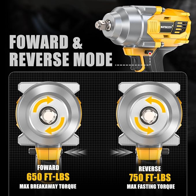 Impact Wrench Compatible with DeWalt 20V MAX Battery: 1/2 Inch Hog Ring Impact Driver - 1000N.m(750ft-lbs) Cordless Impact Gun - Brushless Motor with LED Light And Blet Clip - Tool Only