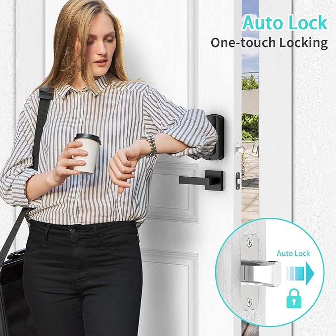 WiFi Front Door Lock with Handle Set, App Control, Smart Locks for Front Door Touchscreen keypad, Keyless Entry Door Lock Fingerprint Deadbolt, Auto Lock (Black)