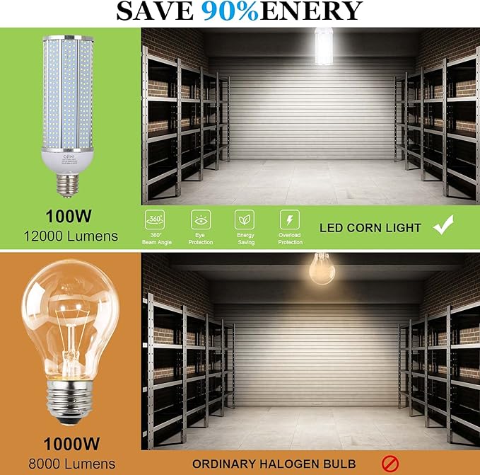 100W LED Corn Bulbs,5000K,AC110-277V,12000lm,E39 Mogul Base,LED Corn Light Bulb Replacement Metal Halide HID CFL for Commercial Industrial Lighting Warehouse High Bay Light Fixture Garage Workshop
