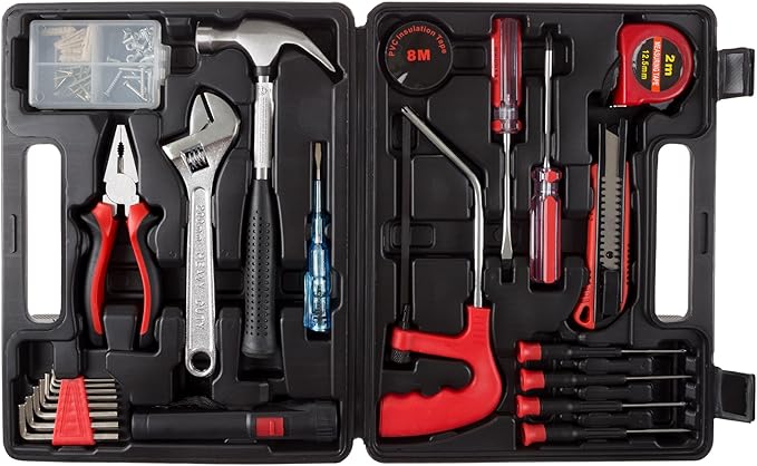 Household Hand Tools, 65 Piece Tool Set by Stalwart, Includes Hammer, Adjustable Wrench, Screwdriver Set, and Pliers - Great for DIY Projects