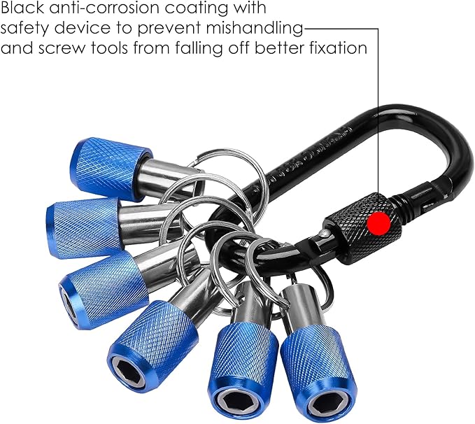 LUEXBOX 1/4 Inch Bit Holder Keychain, Hex Screwdriver Bits Holder Extension Bar, Quick Change Screw Bit Holder for Most Electric, Hand-held Screwdrivers and Drill Bits (B: Blue 6pack)