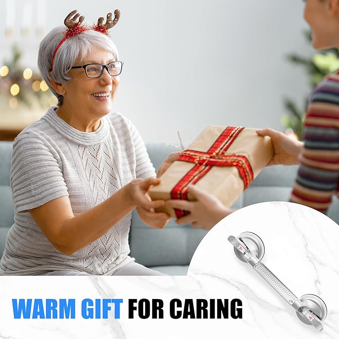 17 Inch Upgrade Strong Suction Grab Bars for Bathtubs and Showers, Seniors Handles for Elderly Handicap Safety Handrail for Bathroom Toilet Tiles Glass Silver