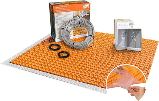 All-in-one Electric Radiant Floor Heating Kit 225 Sq Ft 240V with Smart WiFi Programmable Touchscreen Thermostat, Peel and Stick Heating Uncoupling Membrane, Underfloor Heating Cable