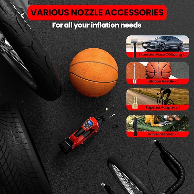 Cordless Tire Inflator Air Compressor for Milwaukee M18 Battery, 150PSI Portable LED Light Handheld Air Pump with Digital Pressure Gauge for Cars Motorcycles Bikes Sport Balls(Battery Not Included)