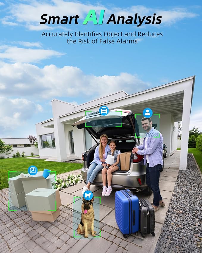 Solar Security Camera Wireless Outdoor, 360° View Qutdoor Cameras for Home Security with AI Motion Detection, 2K Color Night Vision, Two-Way Talk, IP66 Weatherproof, SD/Cloud Storage