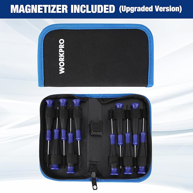 WORKPRO 10-Piece Precision Screwdriver Set with Pouch, Magnetic Small Screwdrivers with Phillips, Slotted, Torx Star, Mini Screwdriver Repair Tool Kit for Eyeglass, Watch, Computer, Laptop, Phone