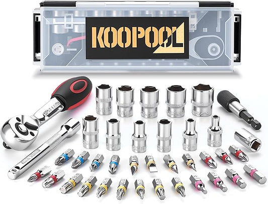 1/4" Socket Set, 39pcs Mini Ratchet Set, Metric Socket Wrench Set with S2 Bits, Small Ratchet & Extension Bar, Compact Mechanic Tool Set for Car, Home & DIY Repairs (39pcs)