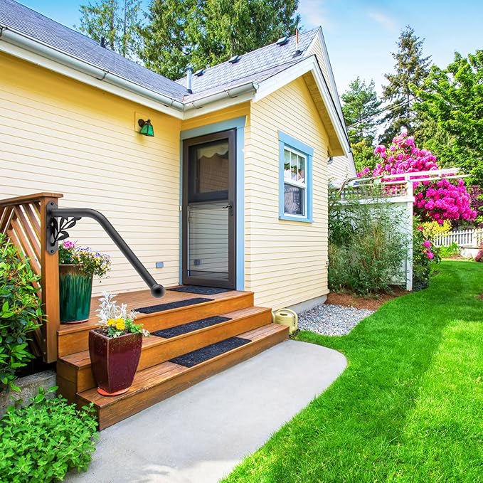 SELEWARE Fully Welded Staircase Handrail Iron Handrail Indoor Outdoor Steps Garage Railing Safety Grab Bar for Elderly Branch Shaped 24'' Length 1.3'' Dia