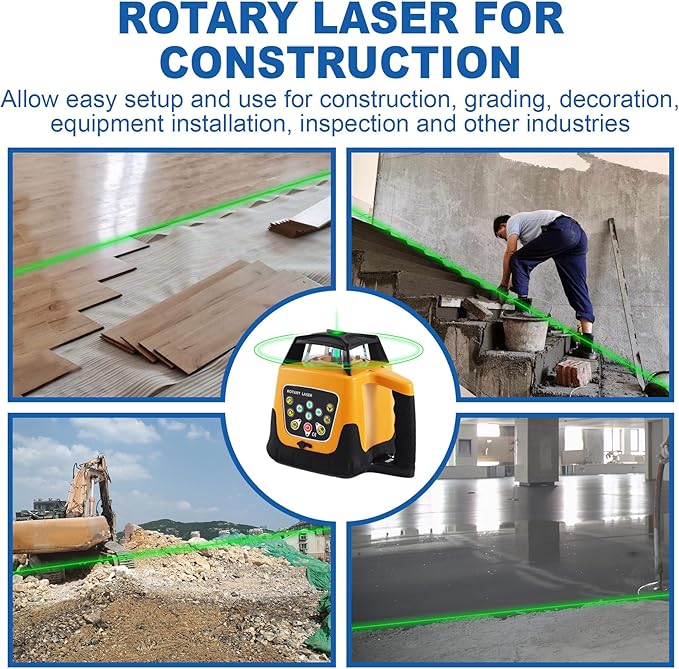 Iglobalbuy Self Leveling Rotary Laser Level System 500M Range Kit with Surveying Tripod + Aluminum Grade Rod 16.4Ft, Green Automatic Self-leveling Rotating Transit Laser Level Grading for Construction